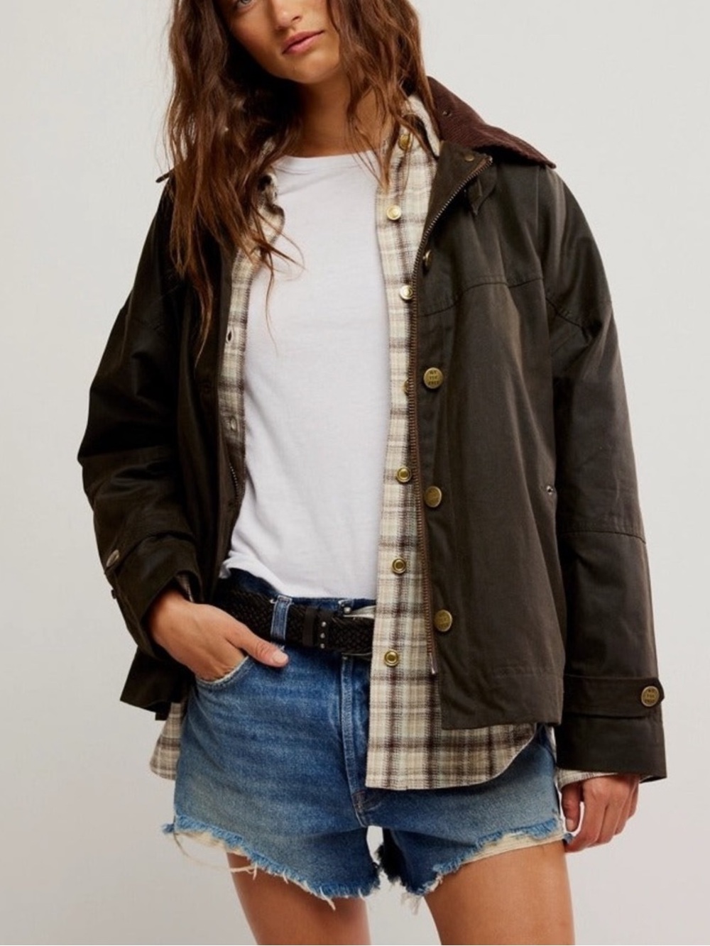 Free People We The Free Cori Waxed Barn Chore Jacket in Olive | NWT - Picture 1 of 15